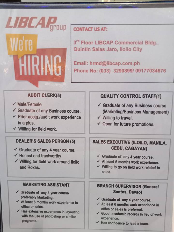 job vacancy in iloilo city 2016
